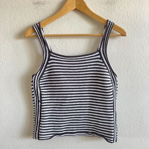 LEVI'S Dark Grey White Striped Crochet Knit Tank Top Womens Small - Picture 2 of 5